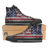 American Flag Grunge Print Black High Top Shoes-grizzshop