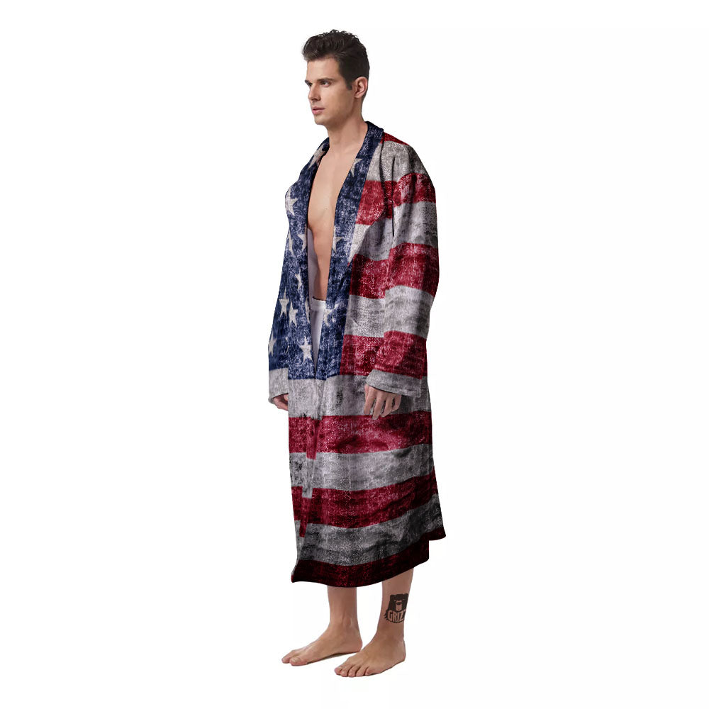 American Flag Grunge Print Men's Robe-grizzshop