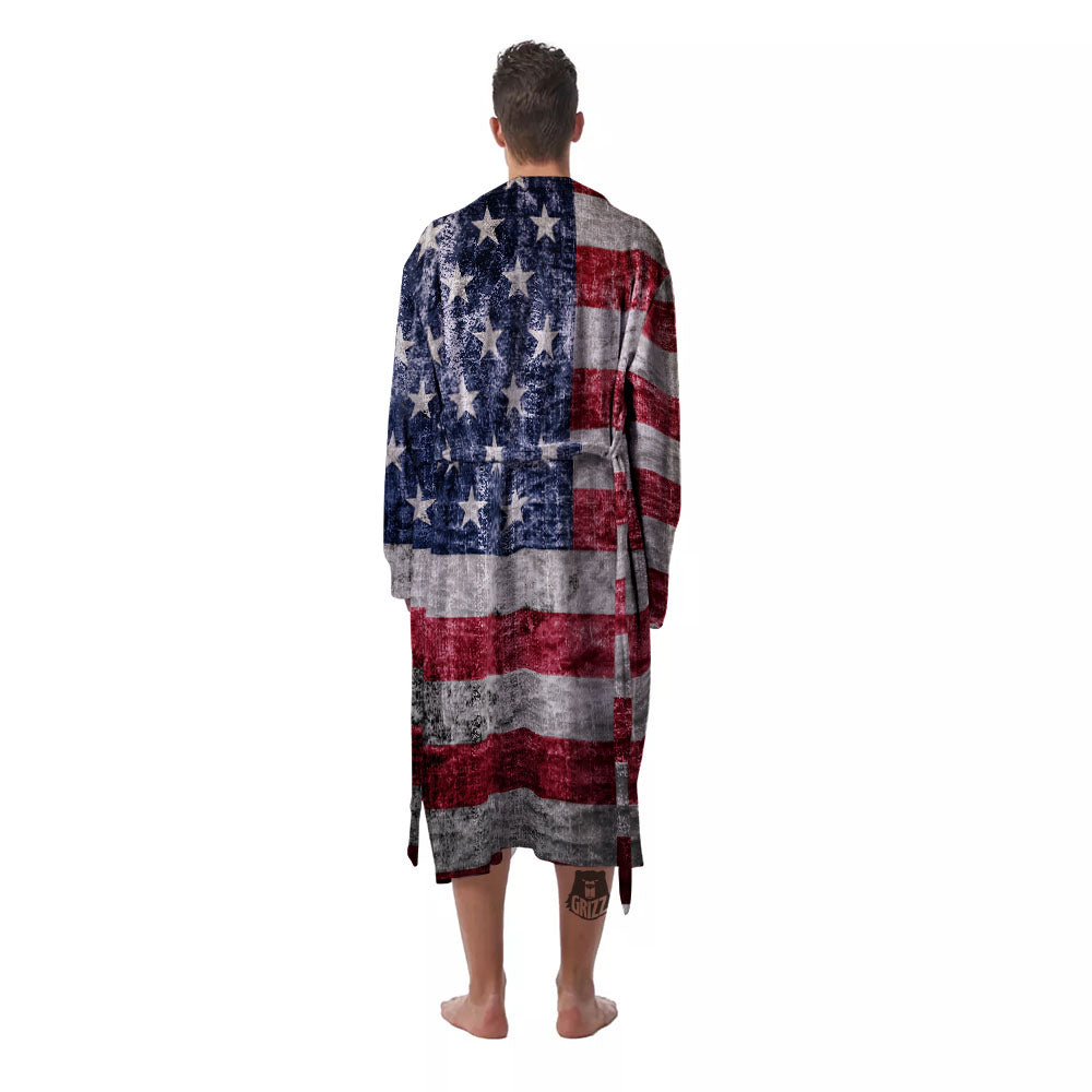 American Flag Grunge Print Men's Robe-grizzshop