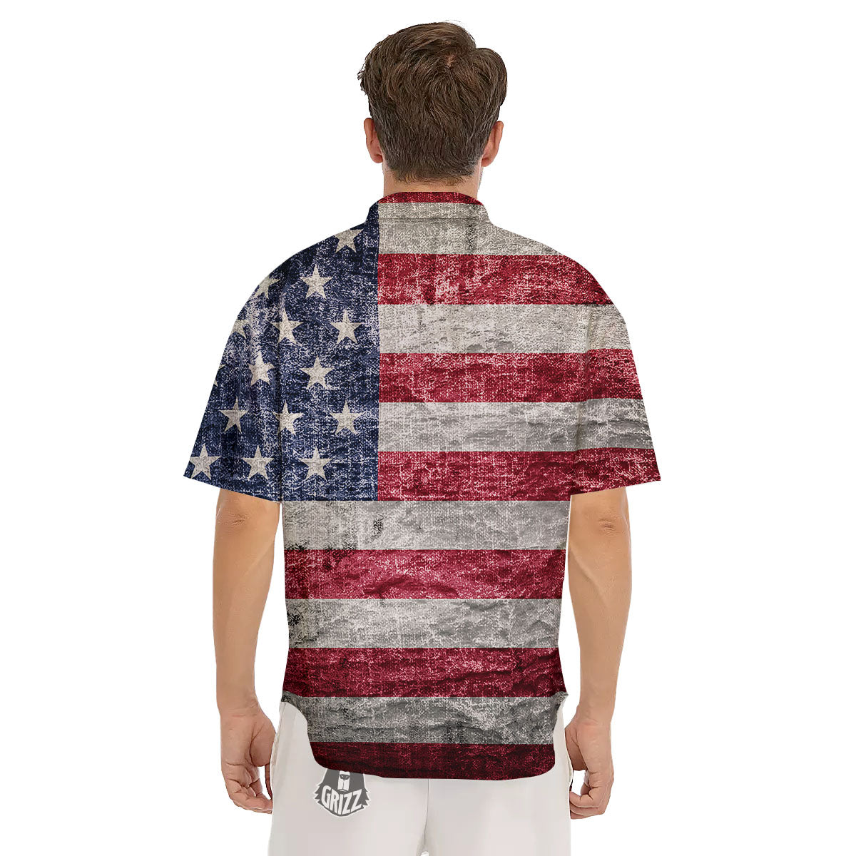 American Flag Grunge Print Men's Short Sleeve Shirts-grizzshop