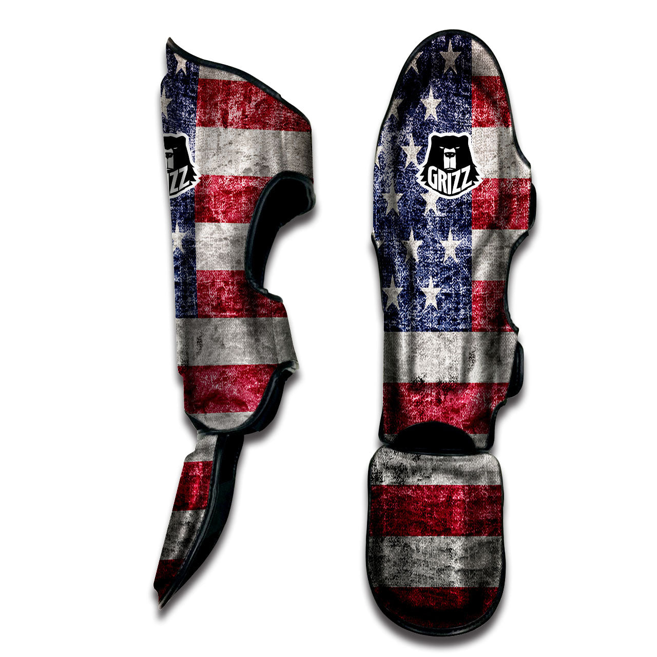 American Flag Grunge Print Muay Thai Shin Guards-grizzshop