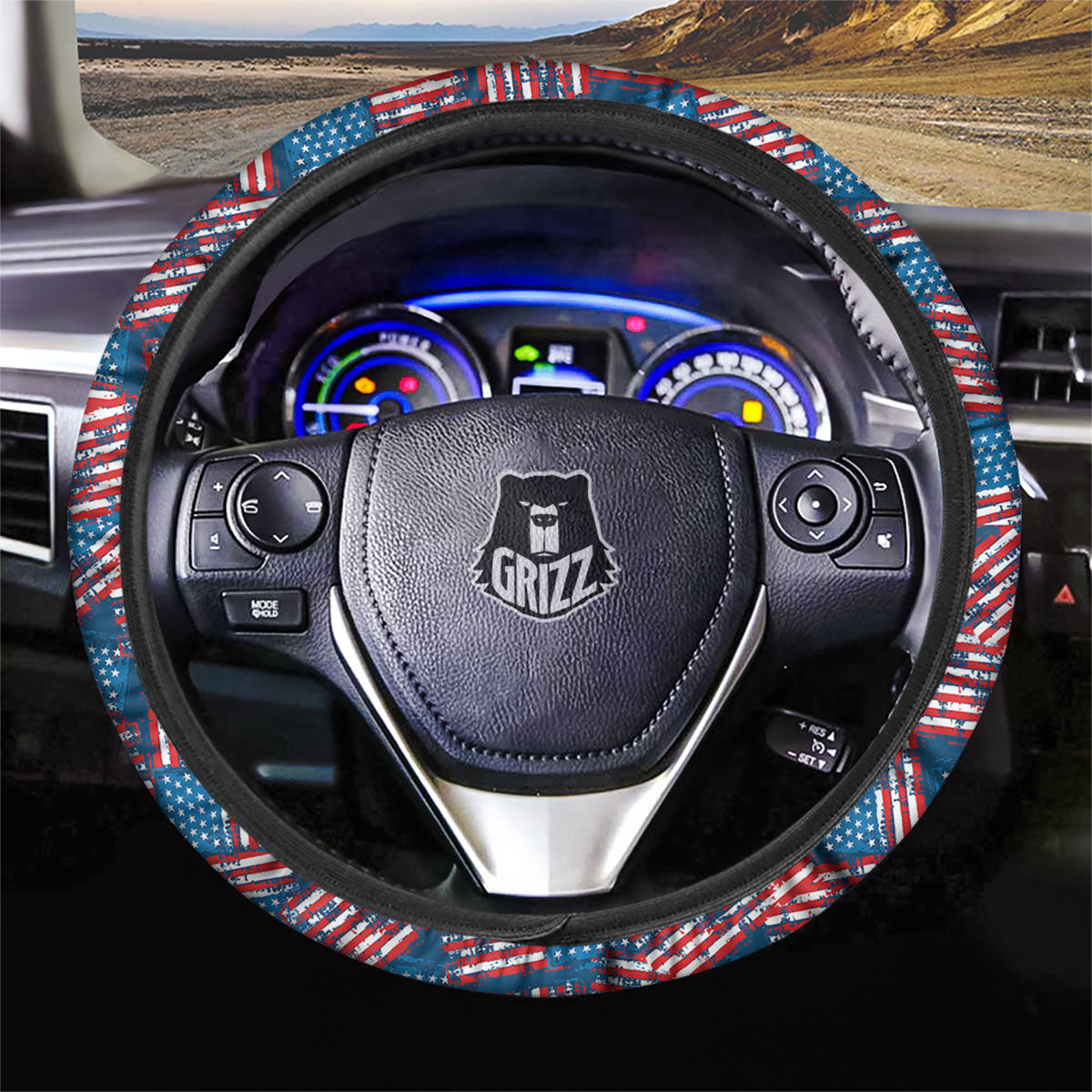 American Flag Grunge Print Pattern Car Steering Wheel Cover-grizzshop
