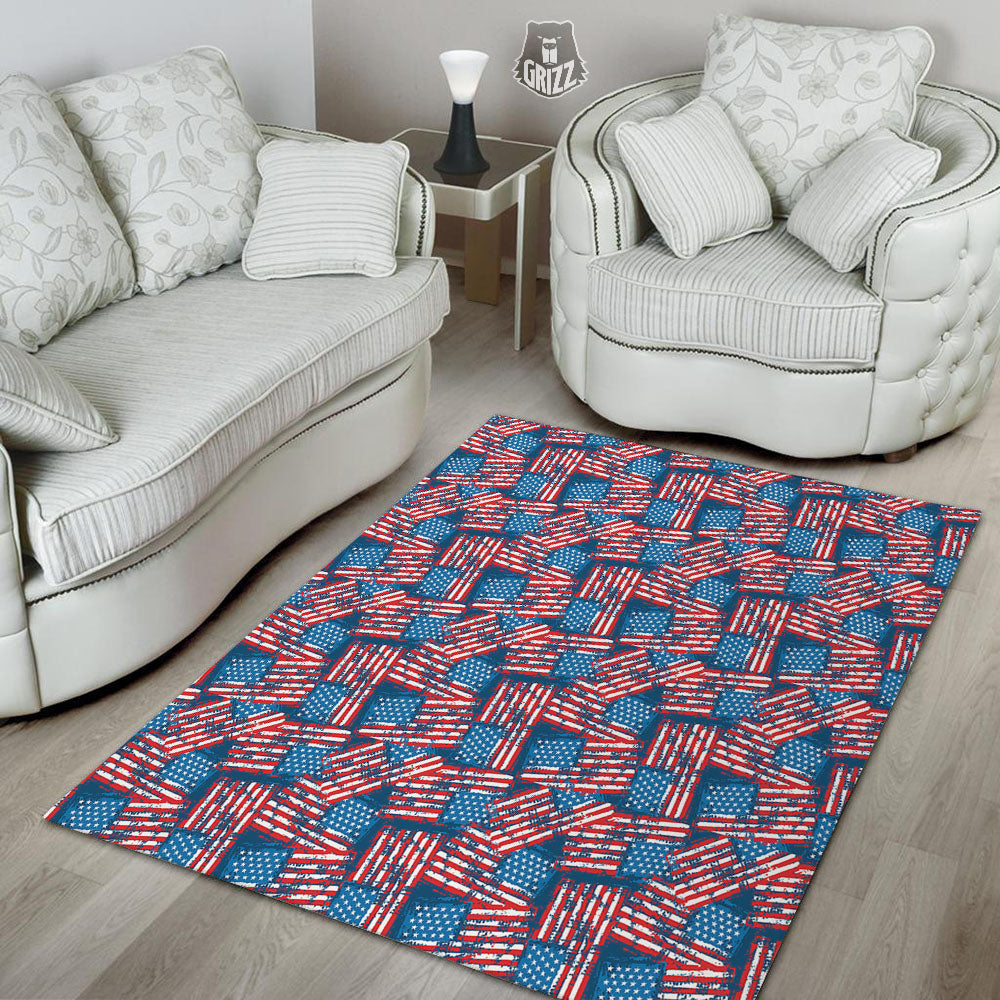 American Flag Grunge Print Pattern Floor Mat-grizzshop
