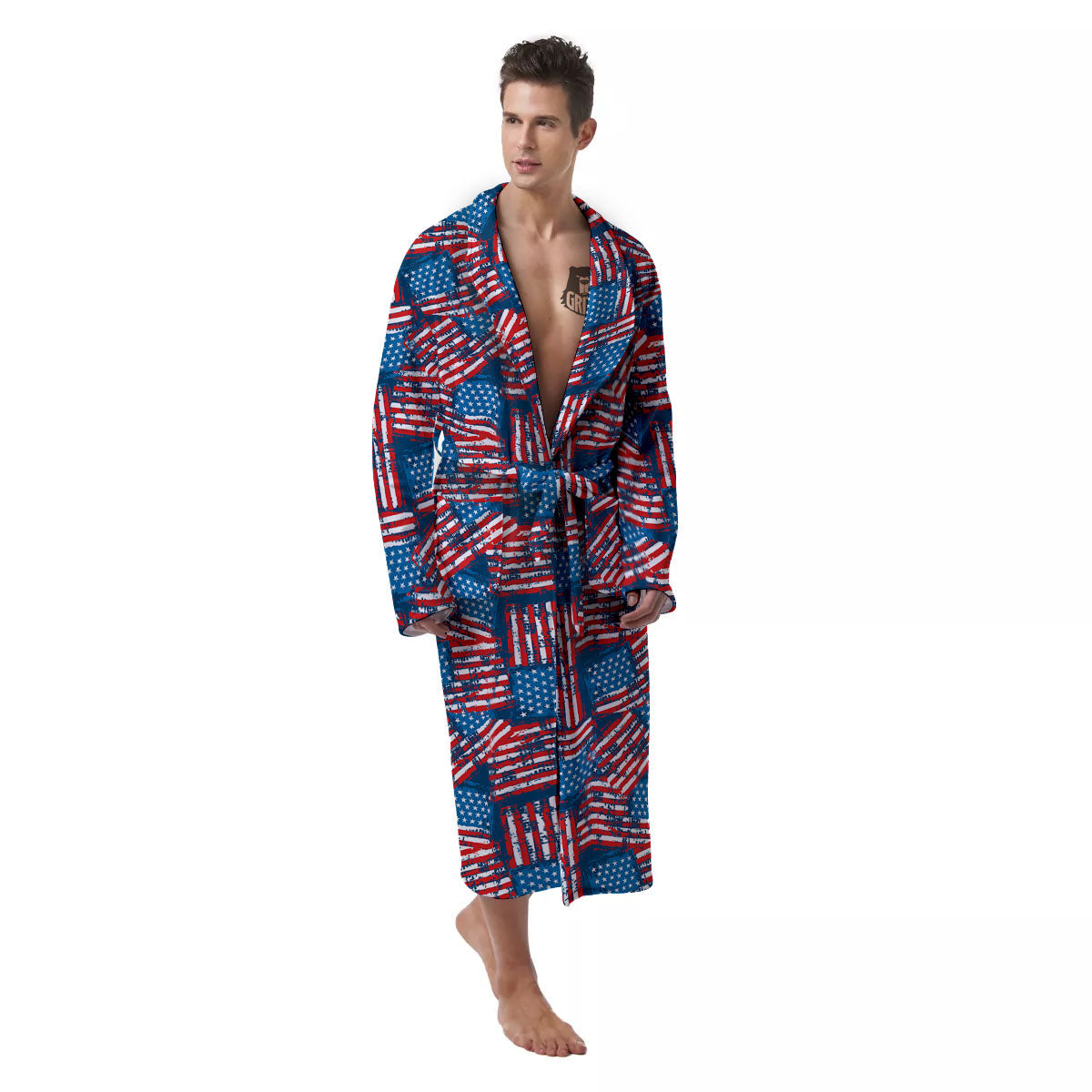 American Flag Grunge Print Pattern Men's Robe-grizzshop