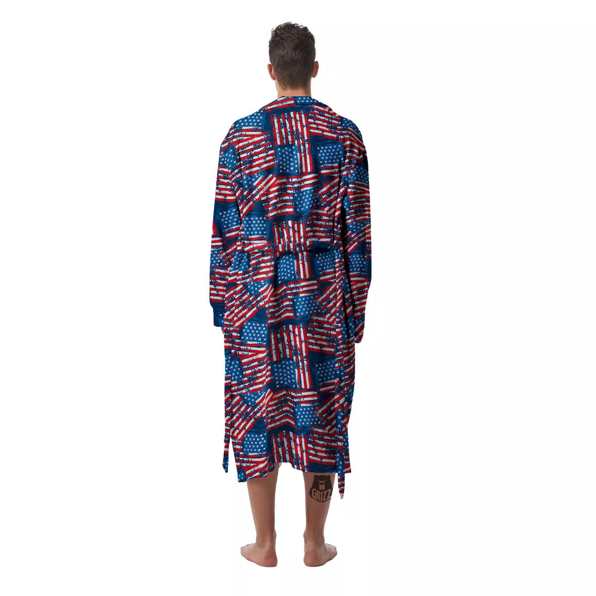 American Flag Grunge Print Pattern Men's Robe-grizzshop