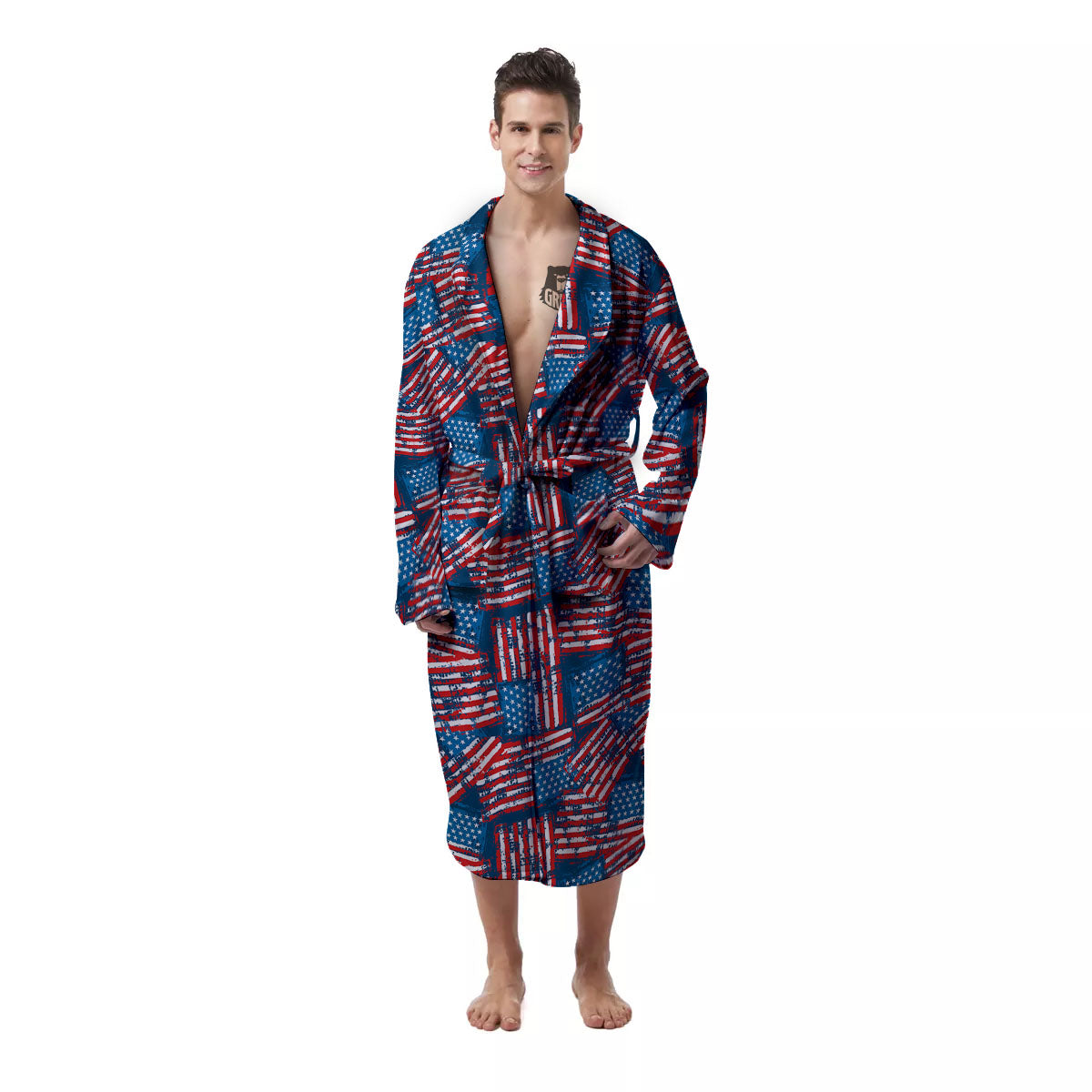American Flag Grunge Print Pattern Men's Robe-grizzshop