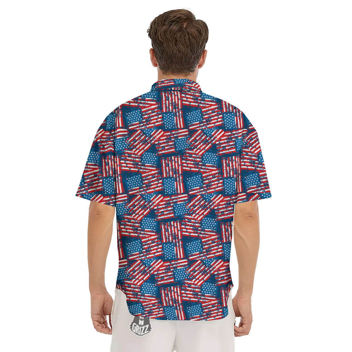 American Flag Grunge Print Pattern Men's Short Sleeve Shirts-grizzshop