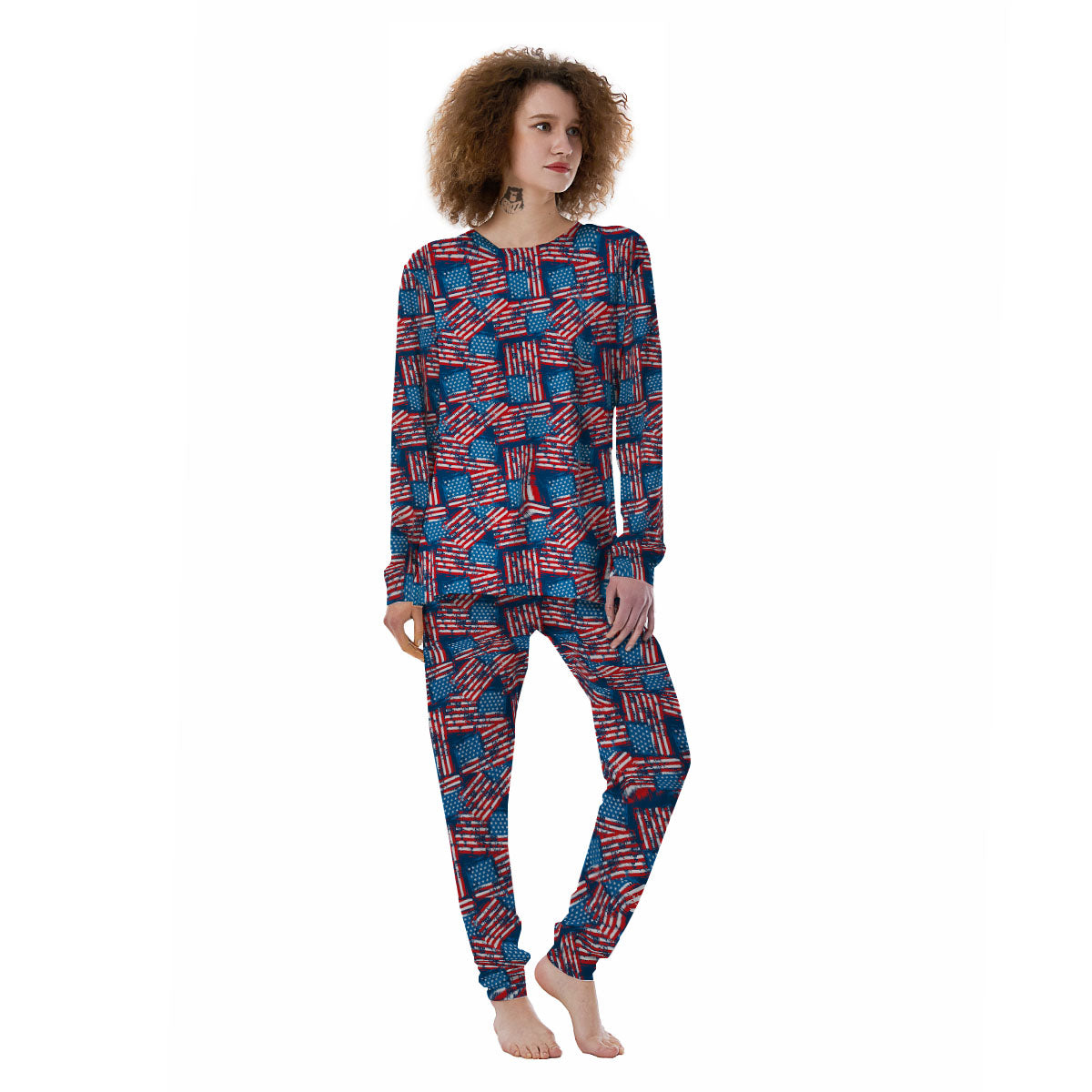 American Flag Grunge Print Pattern Women's Pajamas-grizzshop