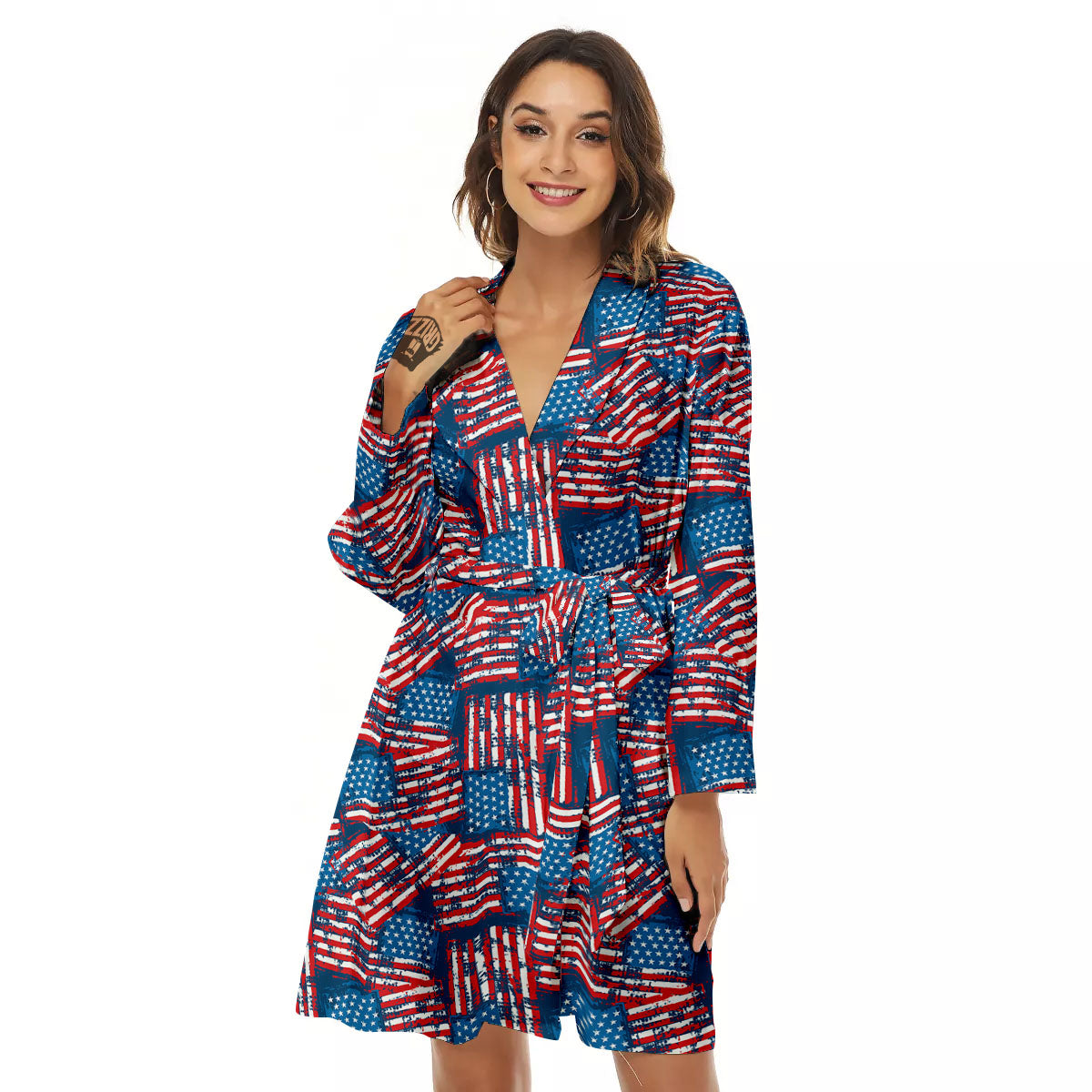 American Flag Grunge Print Pattern Women's Robe-grizzshop
