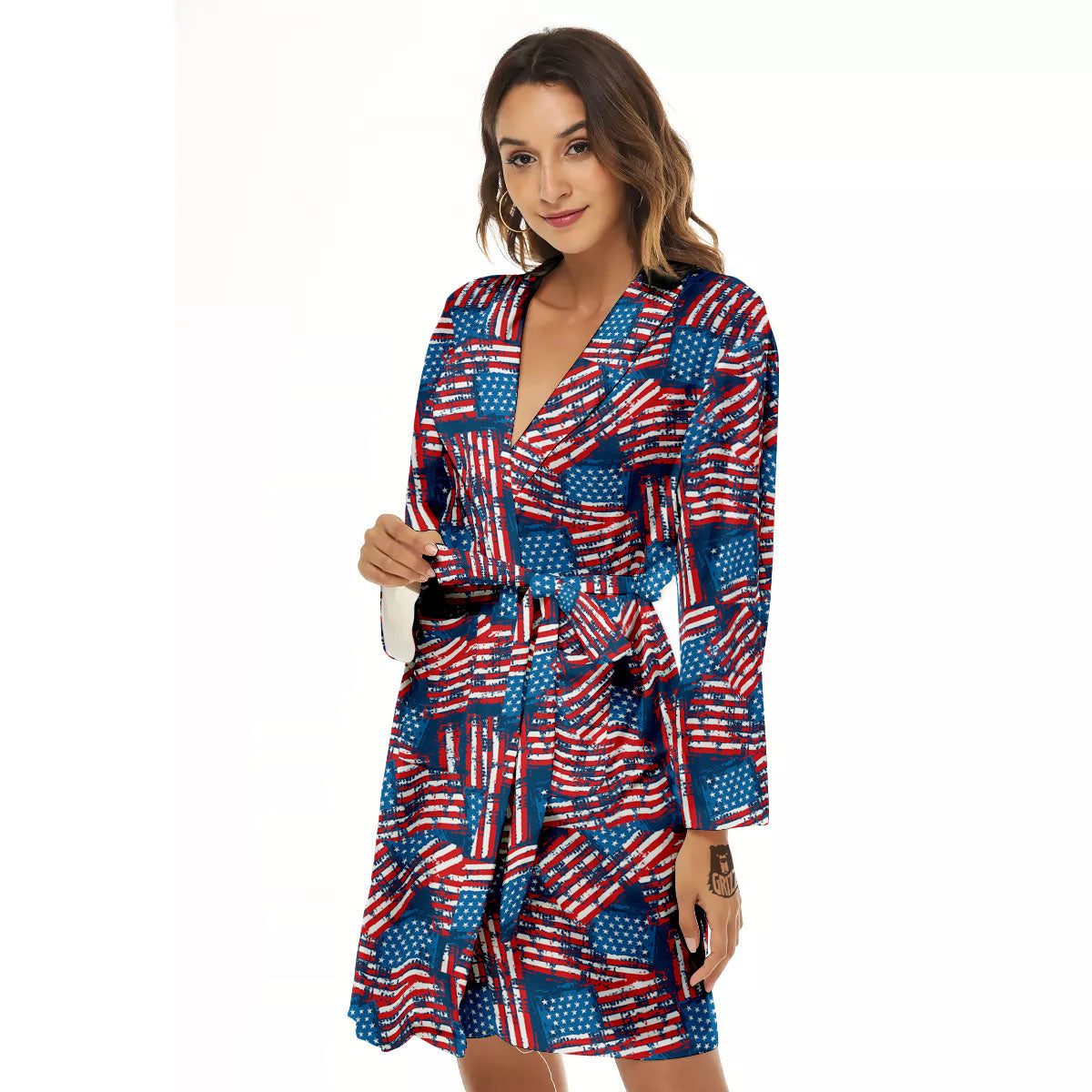 American Flag Grunge Print Pattern Women's Robe-grizzshop