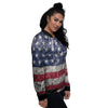 American Flag Grunge Print Women's Bomber Jacket-grizzshop