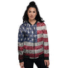 American Flag Grunge Print Women's Bomber Jacket-grizzshop