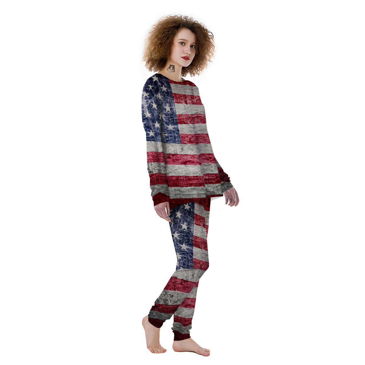 American Flag Grunge Print Women's Pajamas-grizzshop