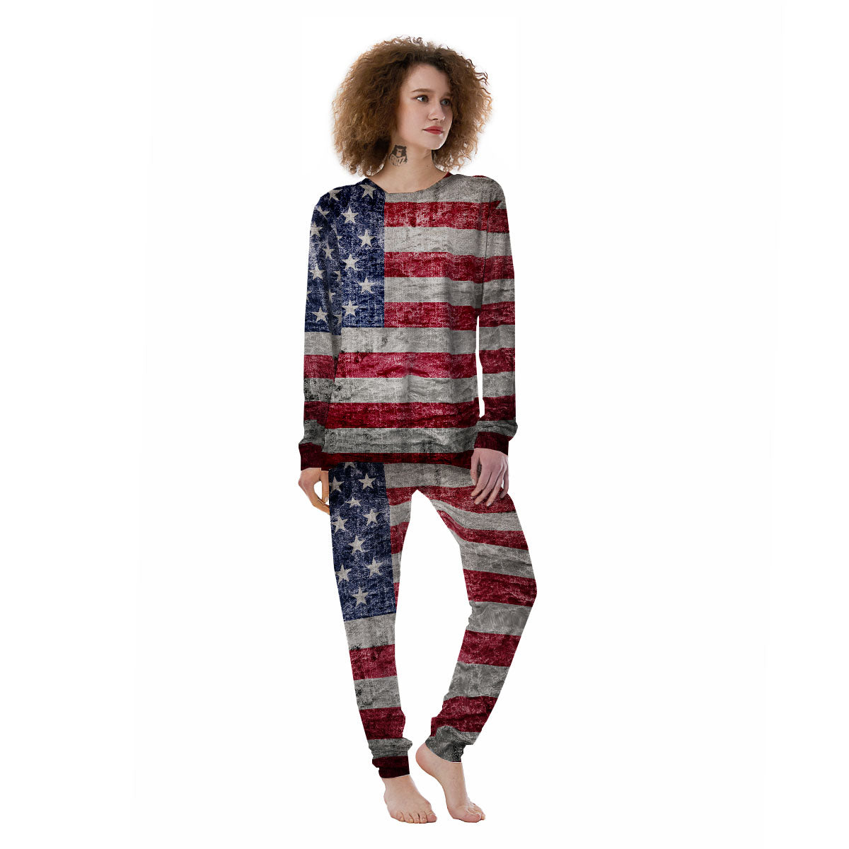 American Flag Grunge Print Women's Pajamas-grizzshop