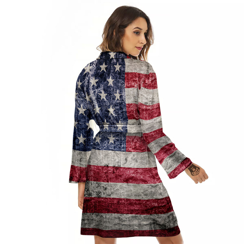 American Flag Grunge Print Women's Robe-grizzshop
