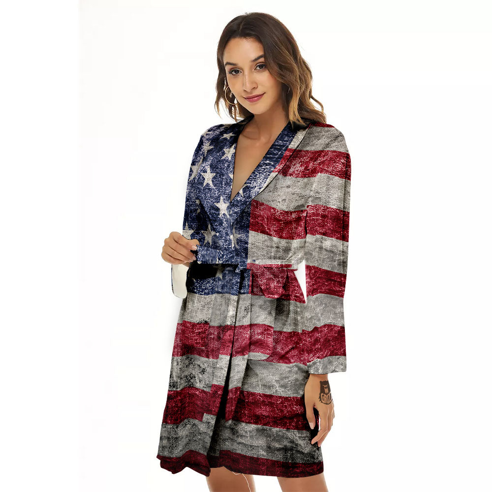 American Flag Grunge Print Women's Robe-grizzshop
