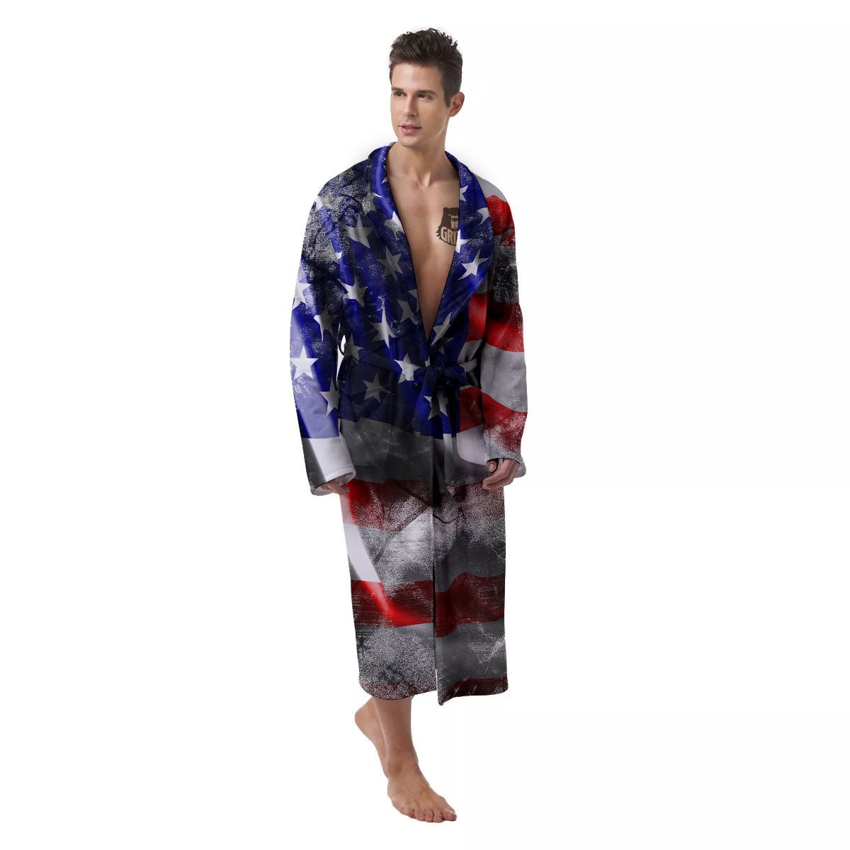 American Flag Grunge Ripped Paper Print Men's Robe-grizzshop