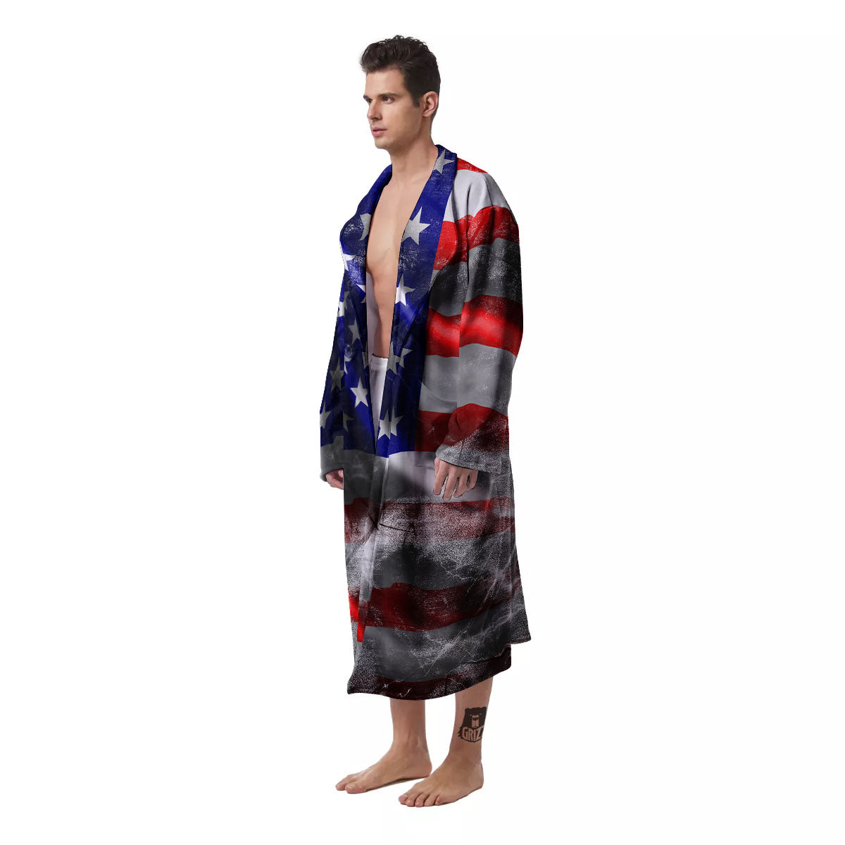 American Flag Grunge Ripped Paper Print Men's Robe-grizzshop
