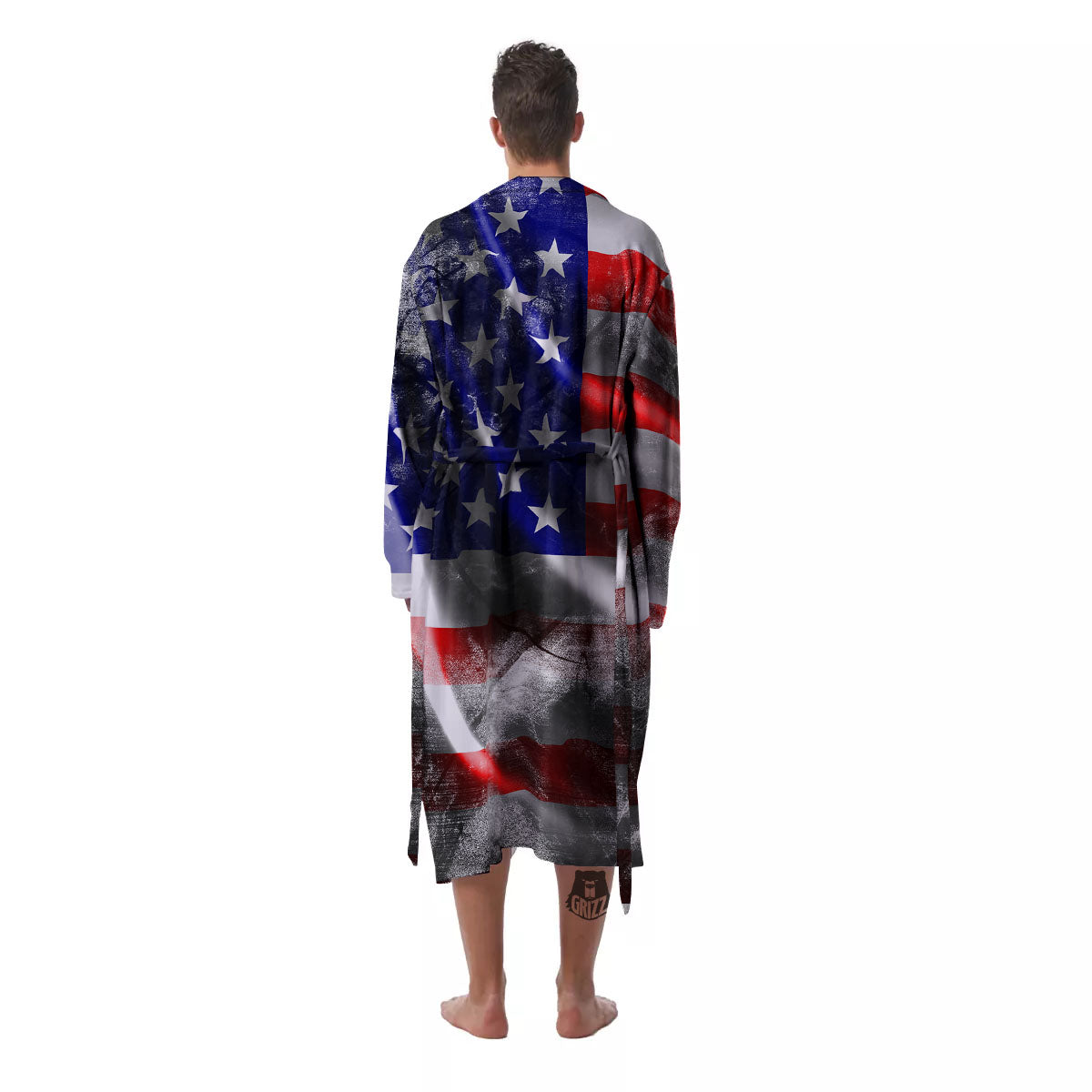 American Flag Grunge Ripped Paper Print Men's Robe-grizzshop