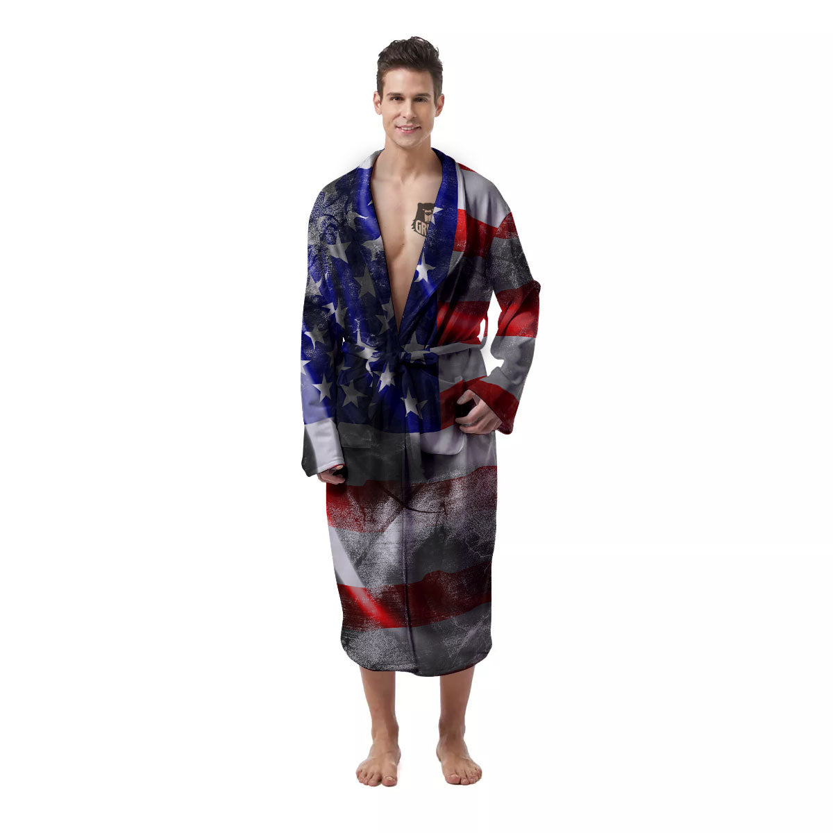 American Flag Grunge Ripped Paper Print Men's Robe-grizzshop