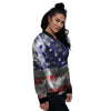 American Flag Grunge Ripped Paper Print Women's Bomber Jacket-grizzshop