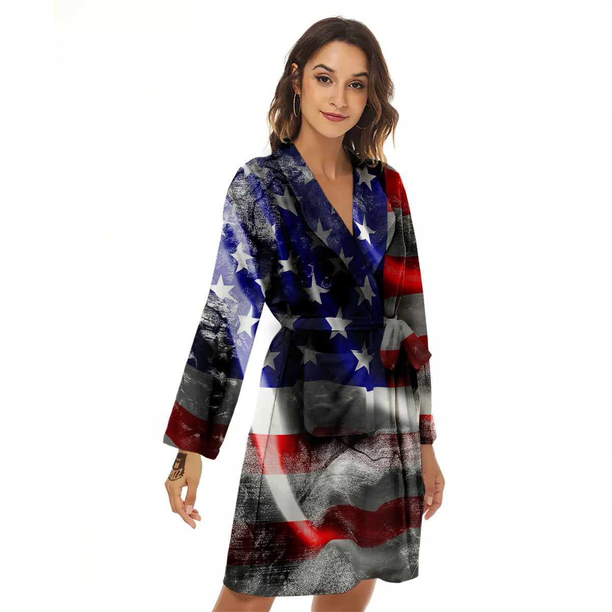 American Flag Grunge Ripped Paper Print Women's Robe-grizzshop