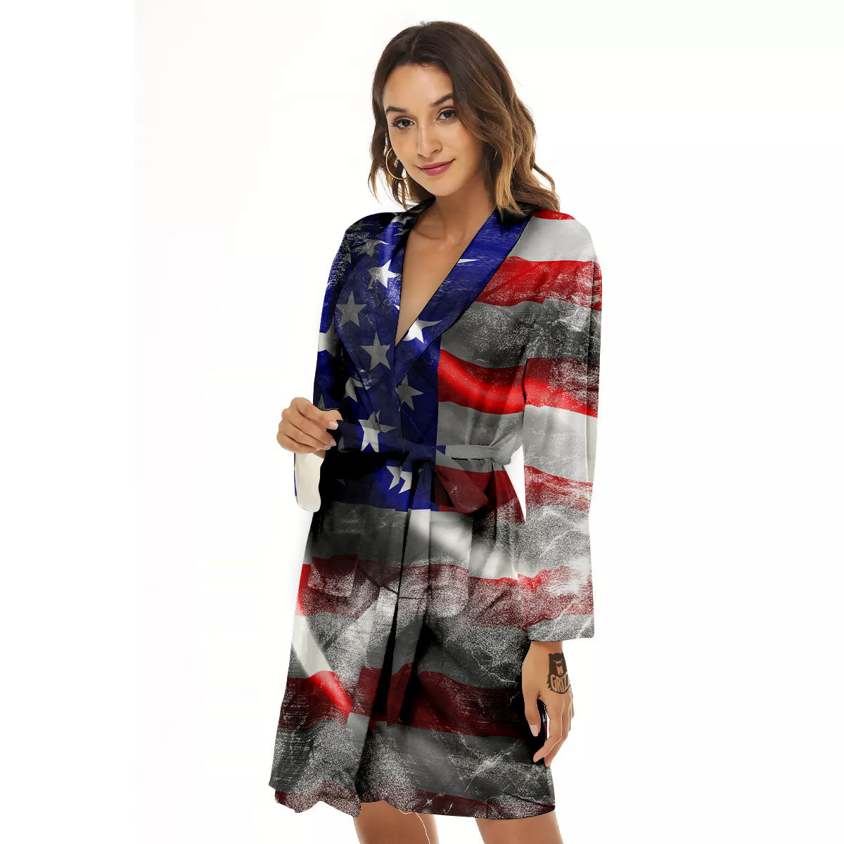 American Flag Grunge Ripped Paper Print Women's Robe-grizzshop