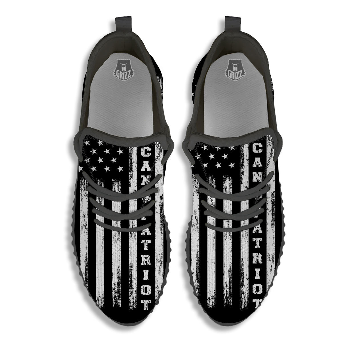 American Flag Grunge White And Black Print Black Walking Shoes-grizzshop