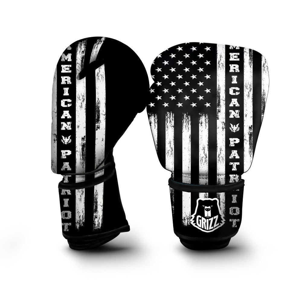 American Flag Grunge White And Black Print Boxing Gloves-grizzshop