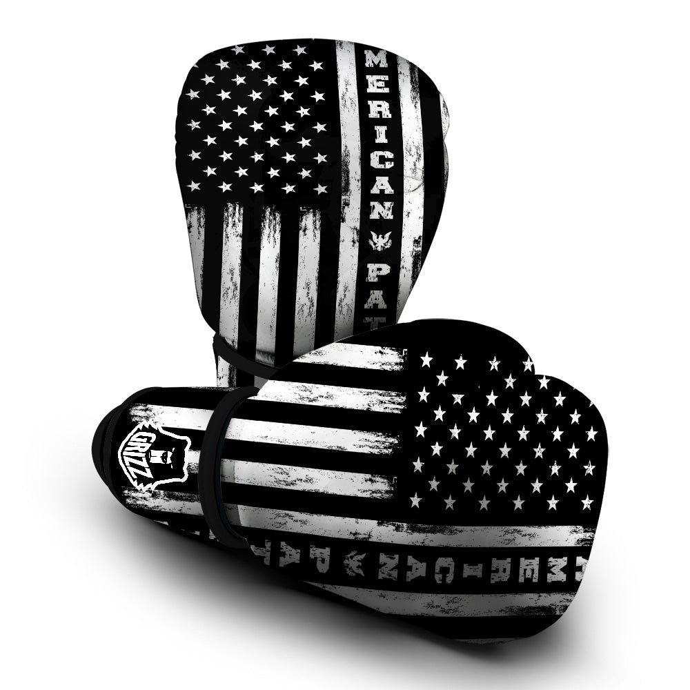 American Flag Grunge White And Black Print Boxing Gloves-grizzshop