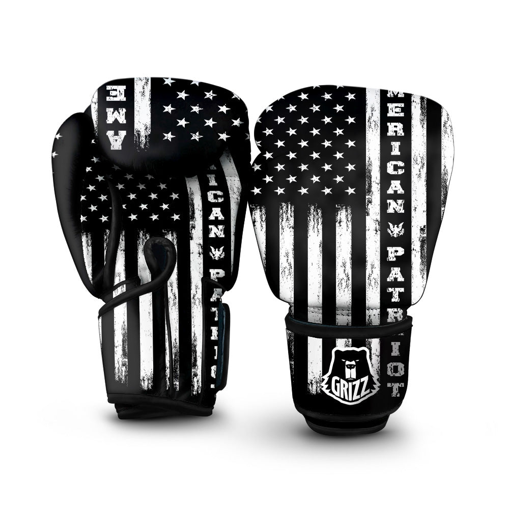 American Flag Grunge White And Black Print Boxing Gloves-grizzshop