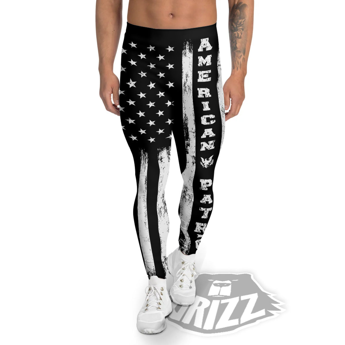 American Flag Grunge White And Black Print Men's Leggings-grizzshop