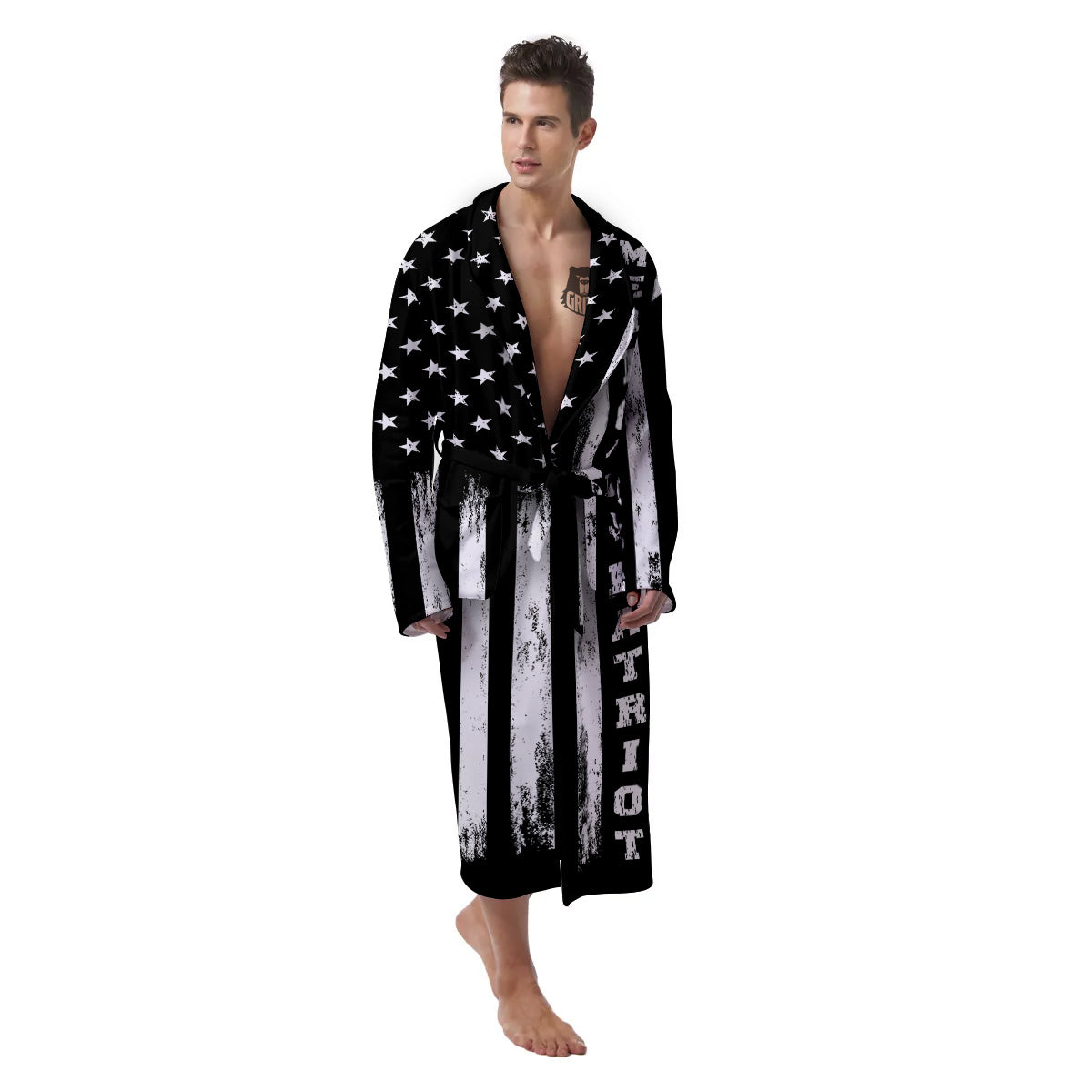 American Flag Grunge White And Black Print Men's Robe-grizzshop