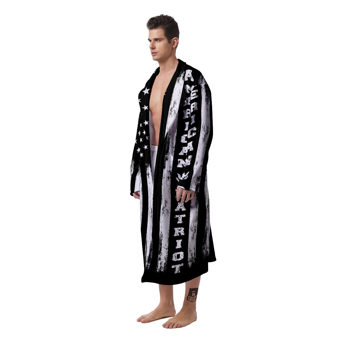 American Flag Grunge White And Black Print Men's Robe-grizzshop