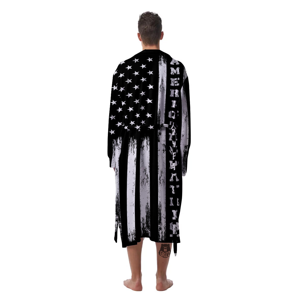 American Flag Grunge White And Black Print Men's Robe-grizzshop