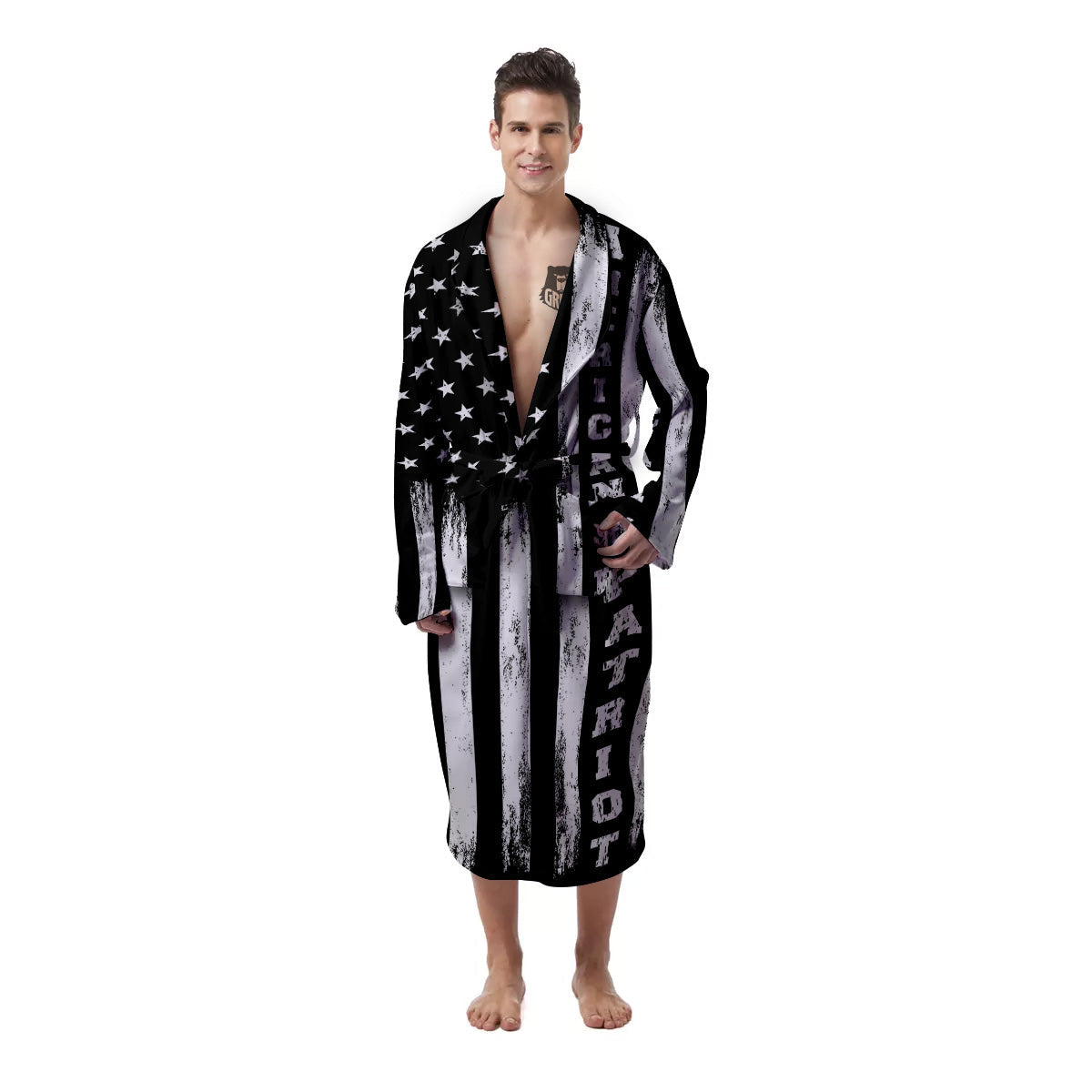 American Flag Grunge White And Black Print Men's Robe-grizzshop