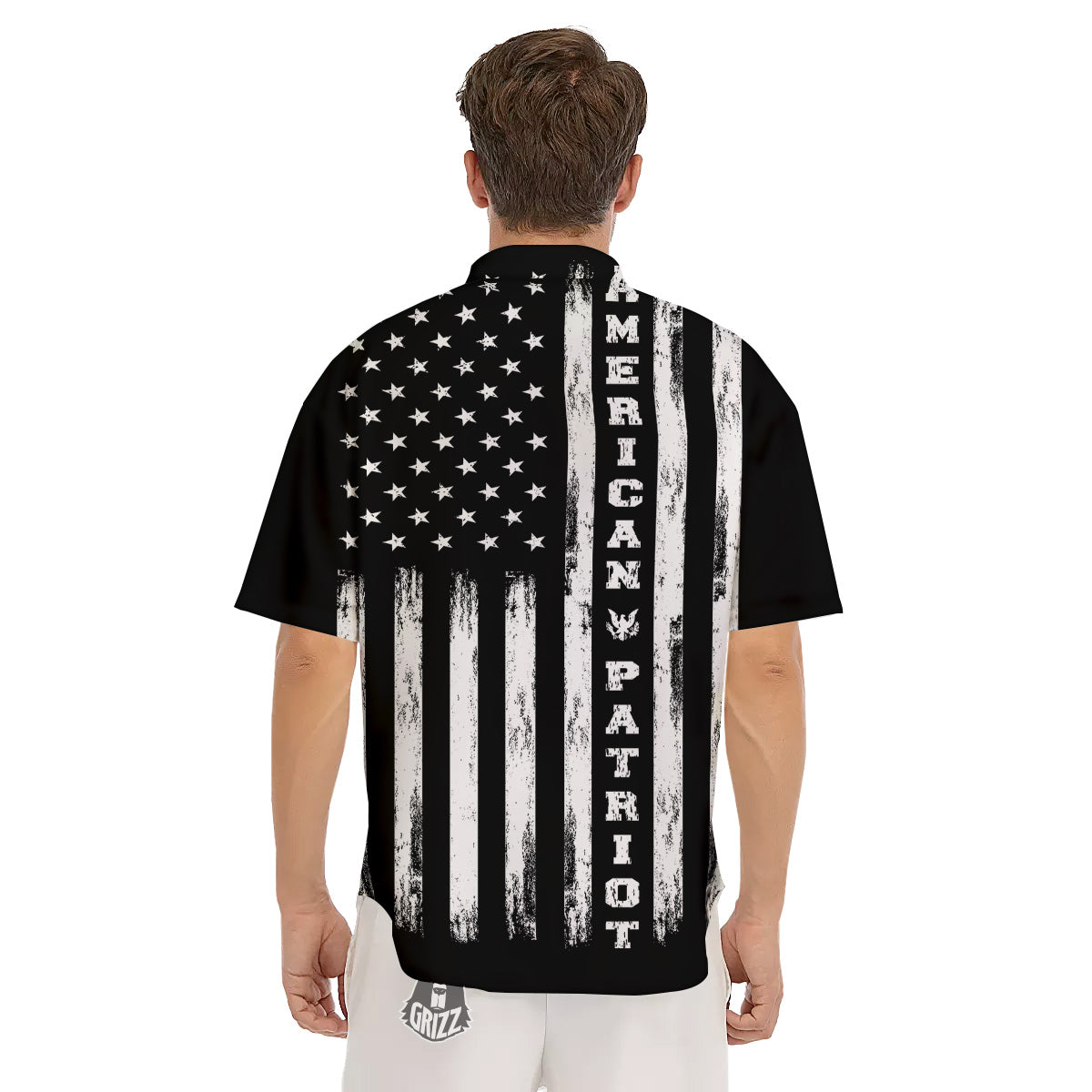 American Flag Grunge White And Black Print Men's Short Sleeve Shirts-grizzshop