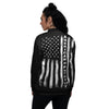 American Flag Grunge White And Black Print Women's Bomber Jacket-grizzshop