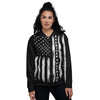 American Flag Grunge White And Black Print Women's Bomber Jacket-grizzshop