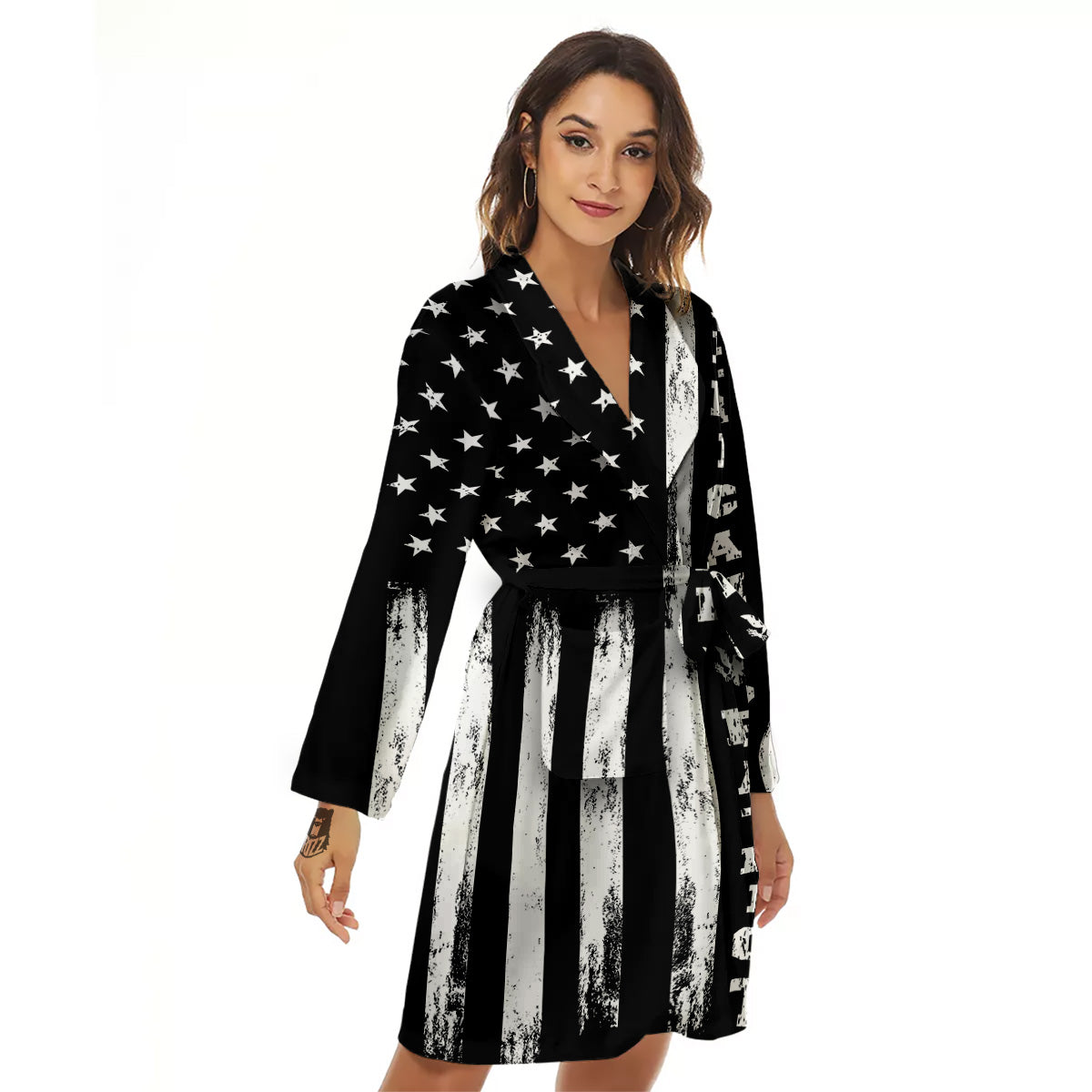 American Flag Grunge White And Black Print Women's Robe-grizzshop
