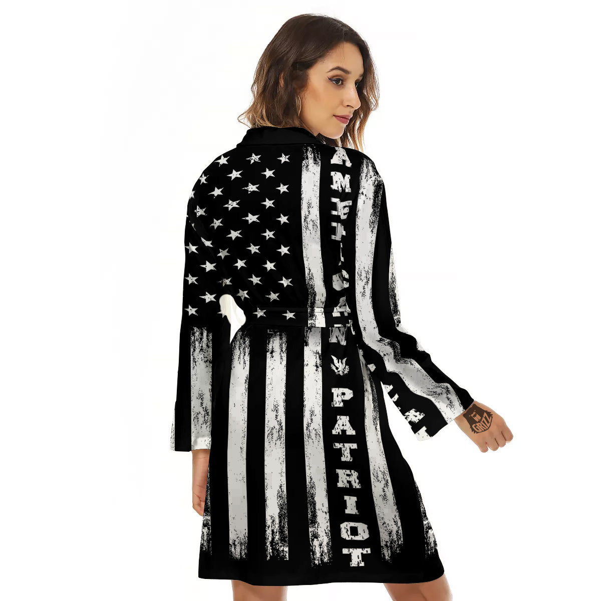 American Flag Grunge White And Black Print Women's Robe-grizzshop