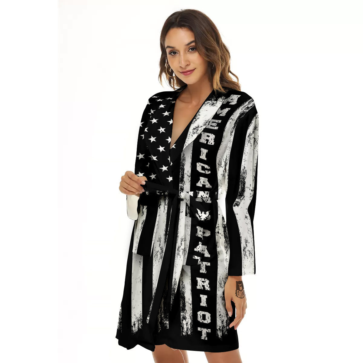 American Flag Grunge White And Black Print Women's Robe-grizzshop