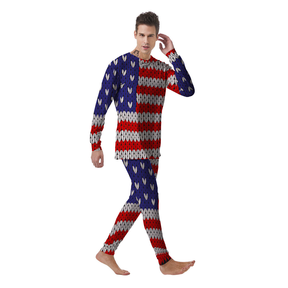 American Flag Knitted Print Men's Pajamas-grizzshop