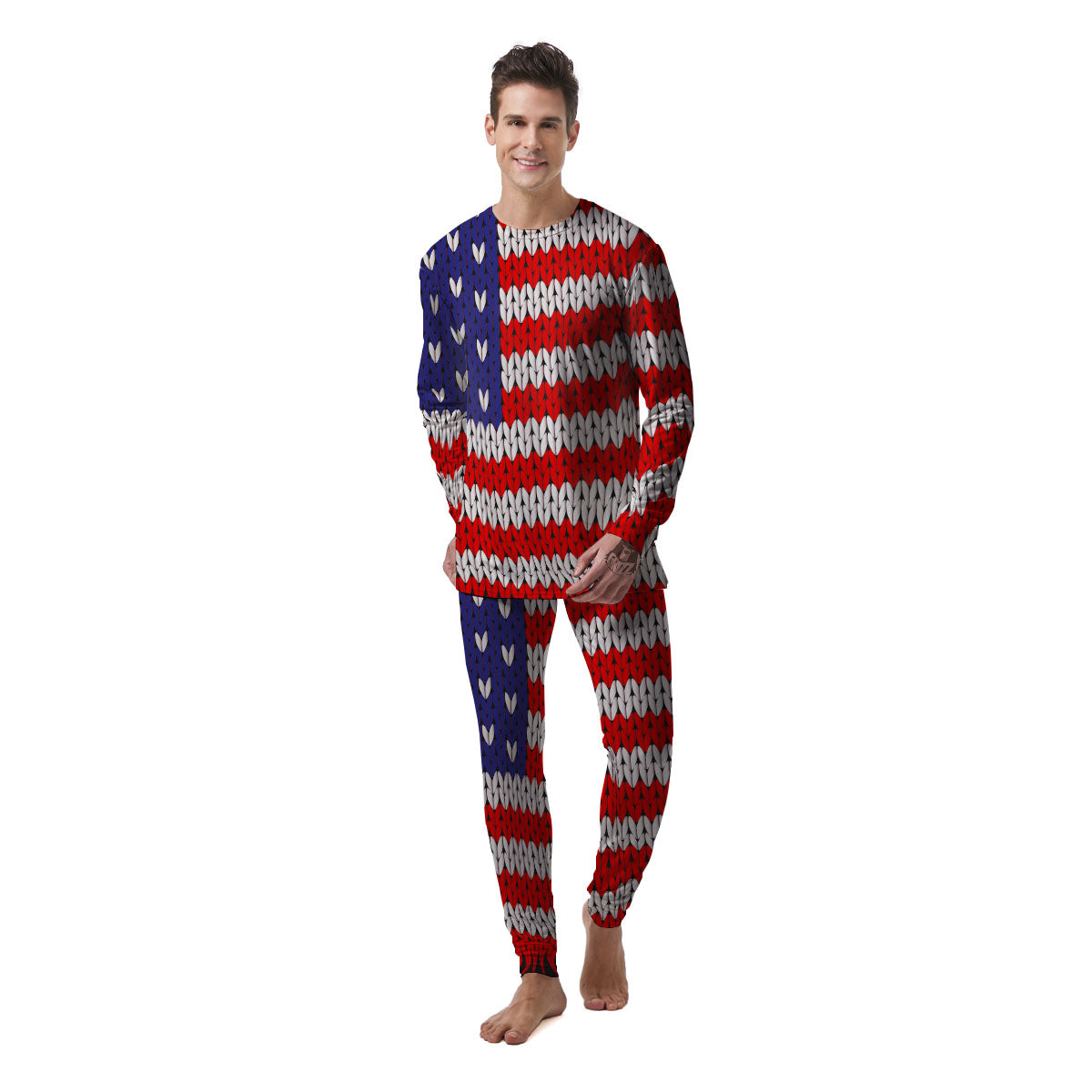 American Flag Knitted Print Men's Pajamas-grizzshop