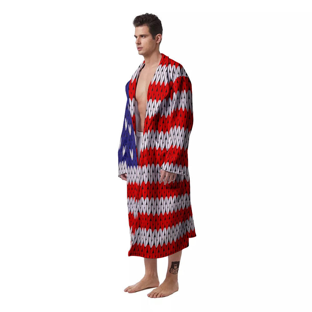 American Flag Knitted Print Men's Robe-grizzshop
