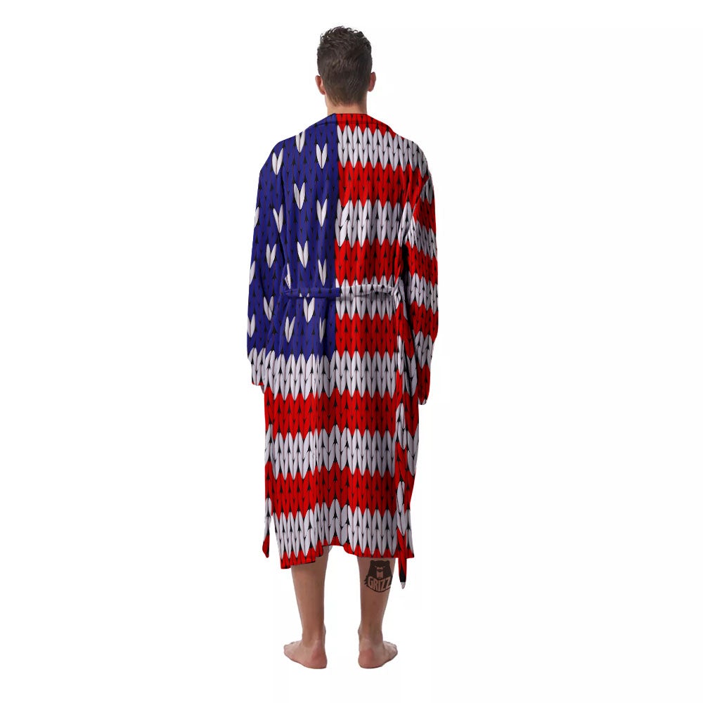 American Flag Knitted Print Men's Robe-grizzshop