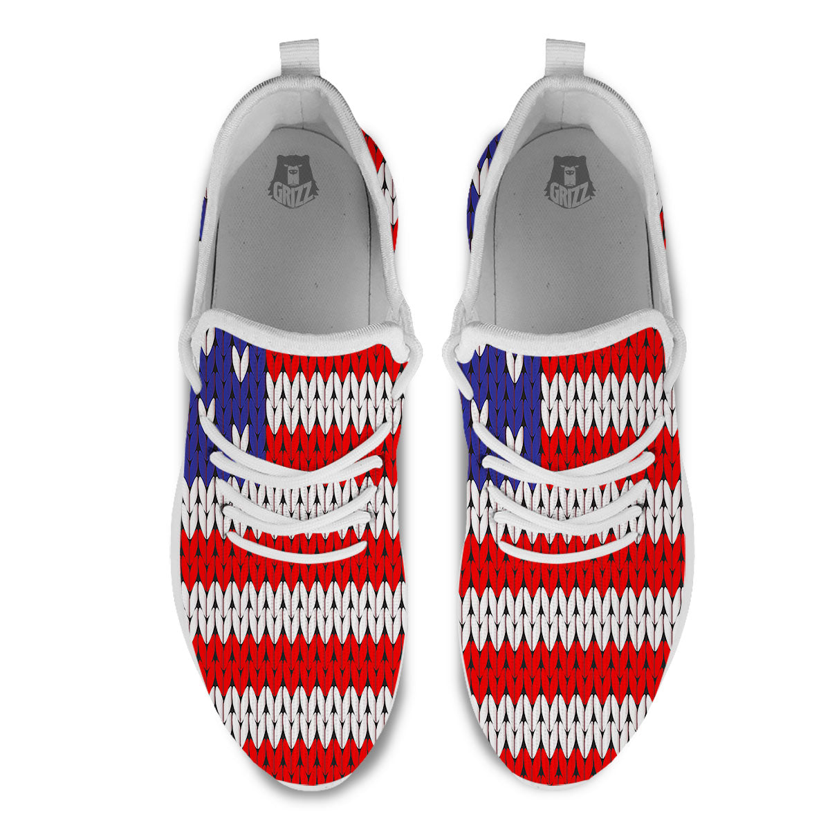 American Flag Knitted Print White Athletic Shoes-grizzshop