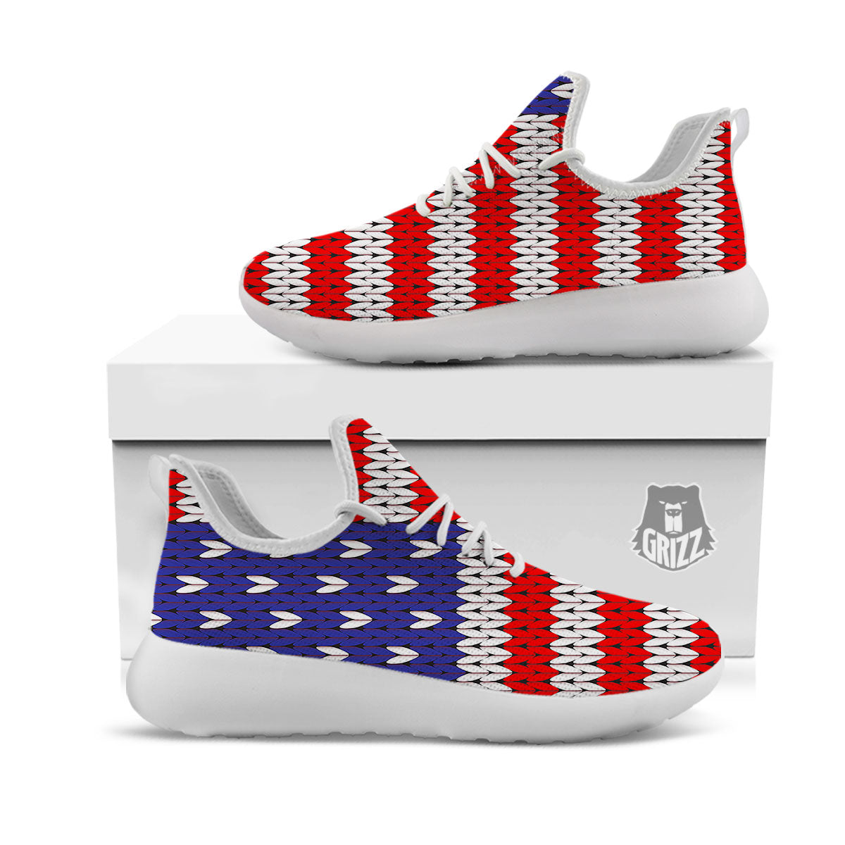 American Flag Knitted Print White Athletic Shoes-grizzshop