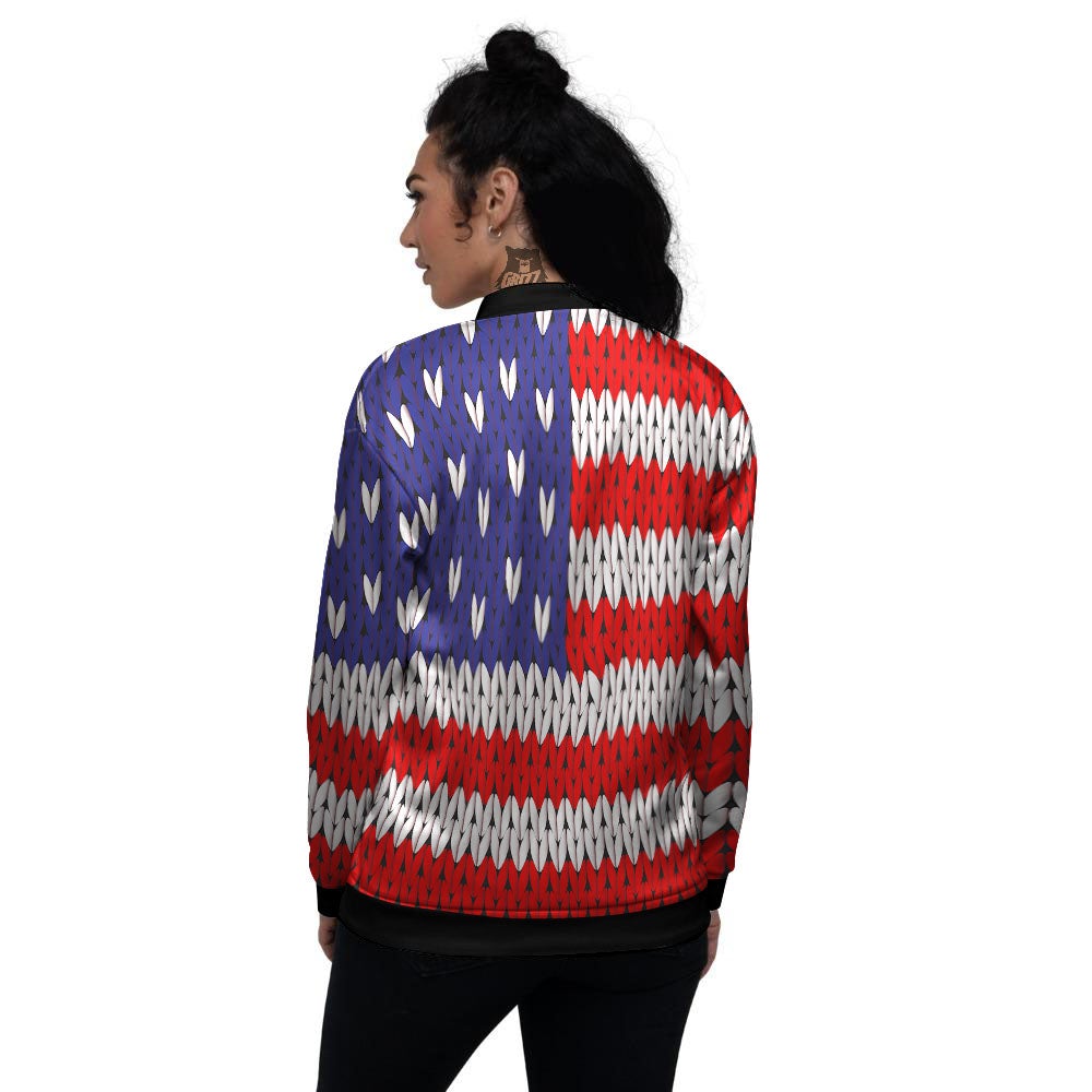 American Flag Knitted Print Women's Bomber Jacket-grizzshop