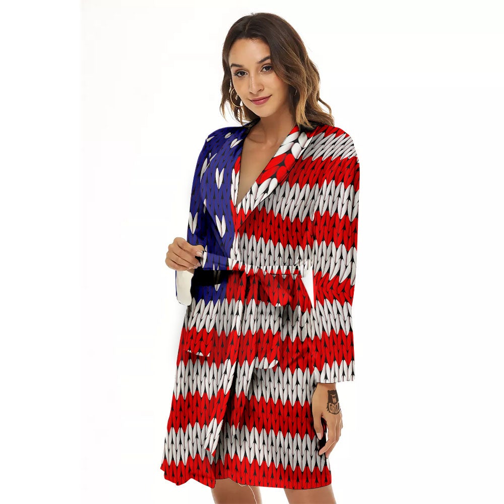 American Flag Knitted Print Women's Robe-grizzshop